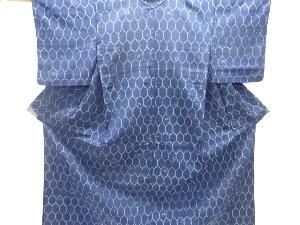 亀甲に抽象模様織り出し手織り紬単衣着物